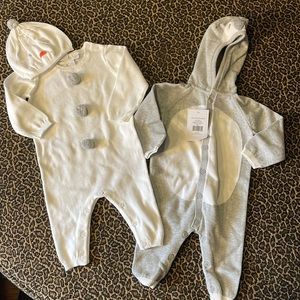 The Little White Company Snowman & Penguin Knotted Rompers 3-6 Months